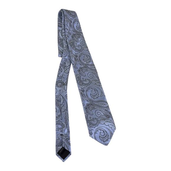 CANALI 100% Silk Paisley Tie Made in Italy Silver Blue Luxury Necktie Designer - Picture 4 of 9